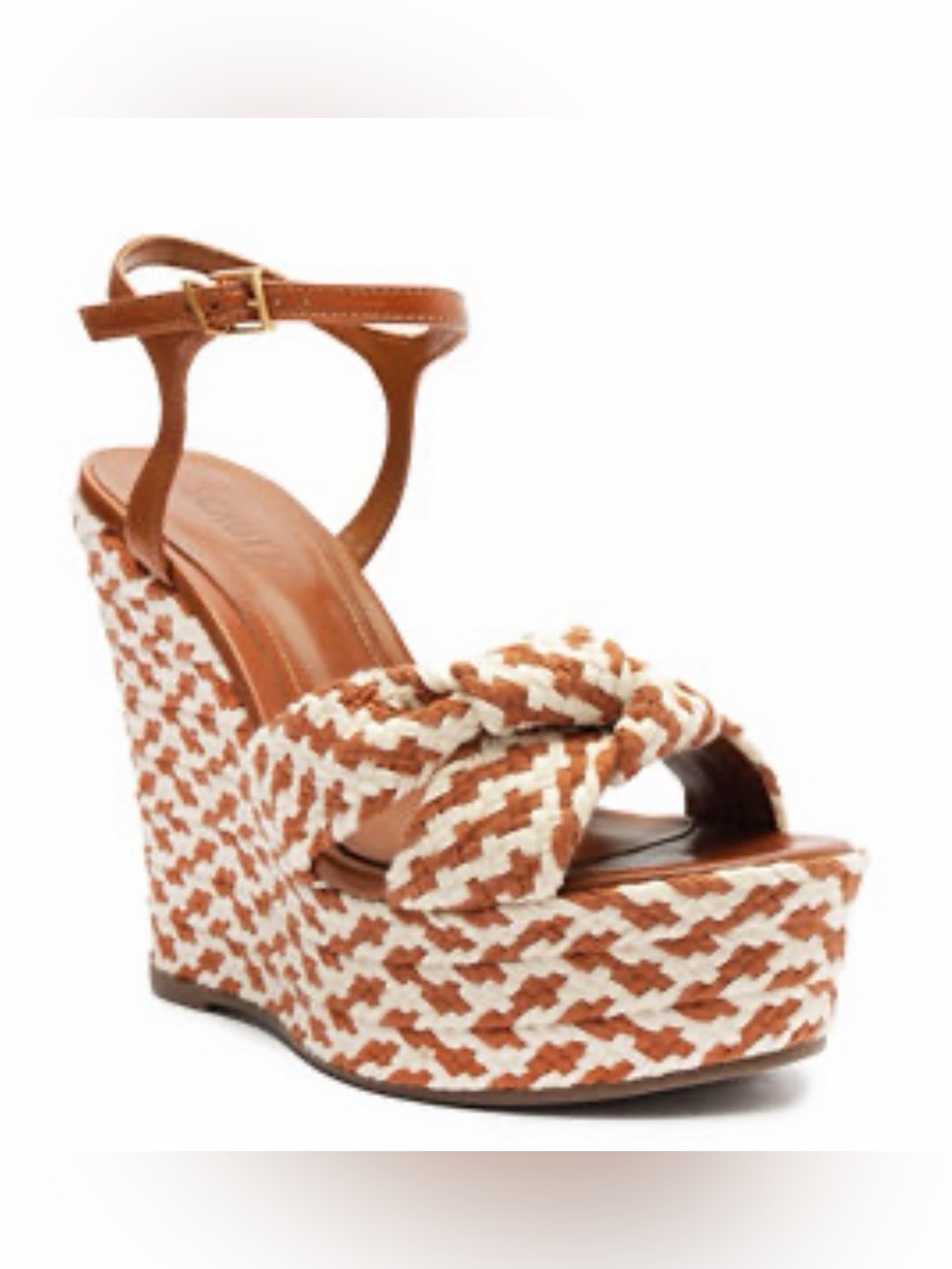 SCHUTZ Tan and Cream Woven Platform Wedge Sandals